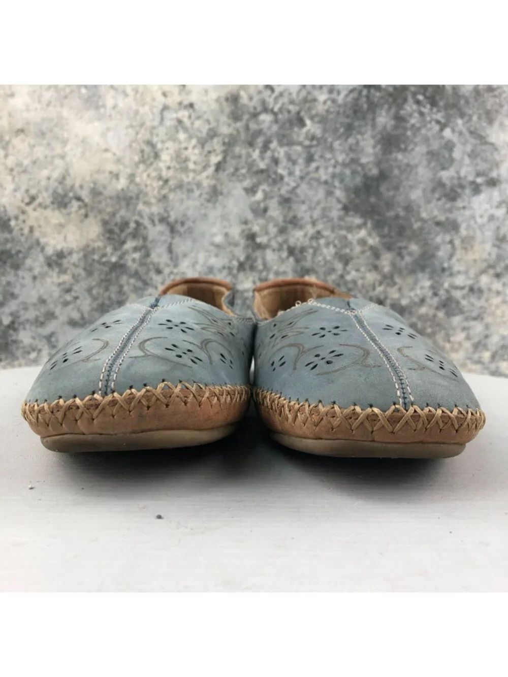 BOC Women's Size 8M Poha Blue Leather Laser Cut Perforated Ballet Flats Shoes